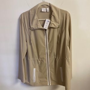 Chico’s Weekends Womens Trimmed Jacket Full Zipper